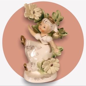 SOLD! Vintage Lefton Flower Angel birth month April ceramic figurine #985 Japan